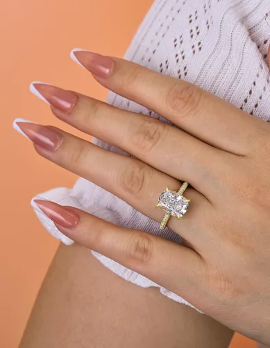 Miniatura 6 de Anillo de compromiso alargado de corte cojín de 4 CT7CT para mujer, anillo de diamantes de imitación, plata de ley 925, anillos de compromiso