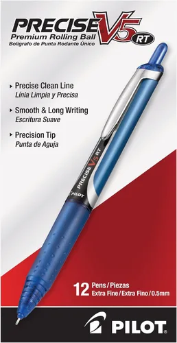 Miniatura 6 de Pilot Precise V5 RT - Bolígrafos roller recargables y retráctiles, punta extrafina de 0.020 in, color azul, paquete de 12 unidades, ideales
