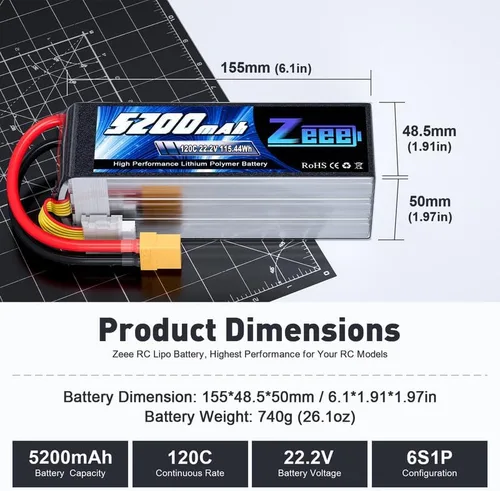 Miniatura 2 de Zeee 6S Lipo Batería 5200mAh 22.2V 120C Soft Case Lipo con conector XT90 Batería RC para coche RC, camión, avión, helicóptero, quadcoptero, barco