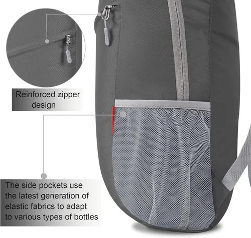Miniatura 4 de ZOMAKE Mochila ligera y plegable, mochila pequeña para senderismo, resistente al agua, bolsa de día para viajes (gris medio)