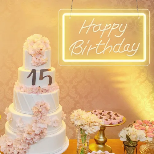 Miniatura 2 de Letrero de neón LED de feliz cumpleaños de 11.8 x 8.3 pulgadas, luz de neón regulable blanca cálida, decoración de pared alimentada por USB