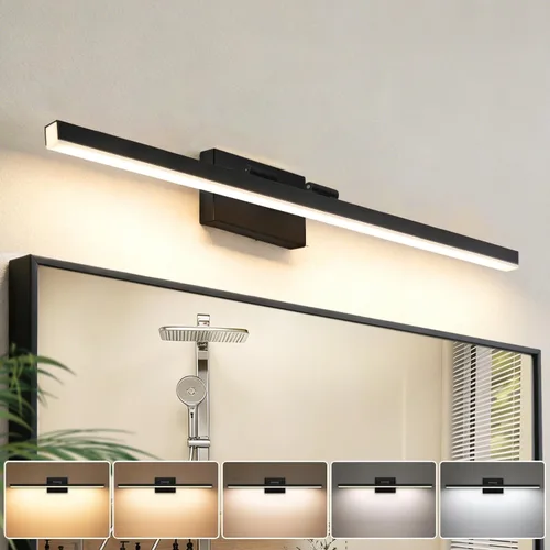 Miniatura 14 de IZORRO Moderna lámpara de tocador de baño de 16 pulgadas, giratoria, 12 W, regulable, lámpara LED sobre el espejo, barra de luz negra para tocador