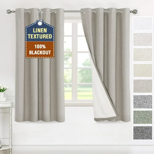 Miniatura 47 de H.VERSAILTEX - Cortinas 100% opacas con aislamiento térmico, texturizadas, de lino, con bloqueo de calor y luz completa, p/sala de estar y Roble