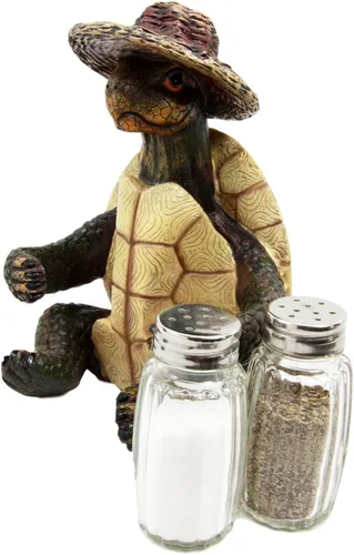 Miniatura 5 de Ebros Slow Seasons - Tortuga para acampar al aire libre con sombrero de mimbre, salero y pimentero, figura de 7 pulgadas de alto, tortugas