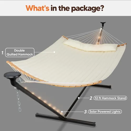 Miniatura 6 de SUNCREAT Hamaca doble para exteriores con soporte de 12 pies, hamacas autoportantes con soporte, beige