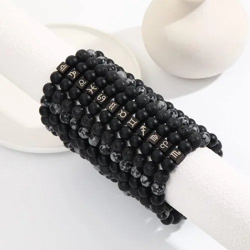 Miniatura 4 de Pulsera del zodiaco para hombre de 0.394 pulgadas (0.394 in) con piedras semipreciosas naturales, pulsera de cuentas de chakras, signo de estrella