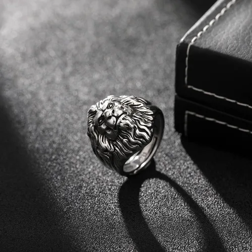Miniatura 6 de Yumikoo Anillo de león para hombre, anillo de titanio y acero inoxidable abierto y ajustable