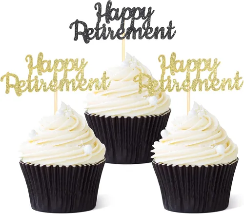 36 piezas de adornos oficiales para cupcakes de jubilación con purpurina para jubilados, decoración de pasteles para fiestas temáticas de despedida