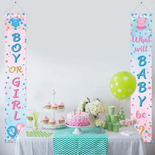 Miniatura 6 de Buryeah 2 piezas de decoración de puerta de revelación de género para niños o niñas, letreros de revelación de género para puerta, carteles