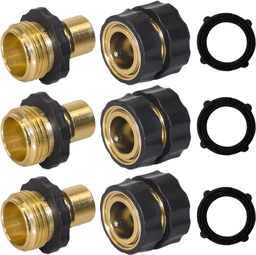 Hourleey Conector rápido para manguera de jardín, conector rápido de 3/4 pulgadas, macho y hembra, 3 juegos