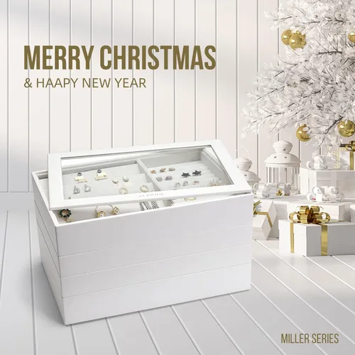 Miniatura 2 de Vlando - Bandeja organizadora de joyas apilable, de gran capacidad, organizador de cajones, bandeja de exhibición, caja para anillos, aretes
