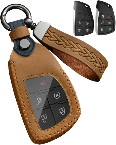 Miniatura 7 de Funda de cuero para llavero GMC, funda protectora de llavero inteligente compatible con Chevy GMC Silverado 1500 LT Sierra Yukon Suburban Tahoe Negro