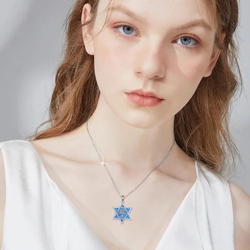 Miniatura 2 de YFN Collar de estrella de David de plata de ley, concha de abulón, árbol de la vida, joyería judía, regalos para mujeres y hombres