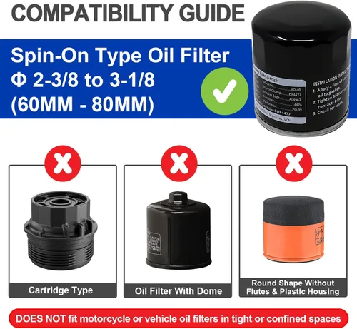 Miniatura 5 de Spurtar Llave Ajustable para Filtro de Aceite 2-3/8 a 3-1/8 Pulgadas 60-80mm Herramienta Universal de Extracción de Filtro de Aceite de 1/2 Pulgada