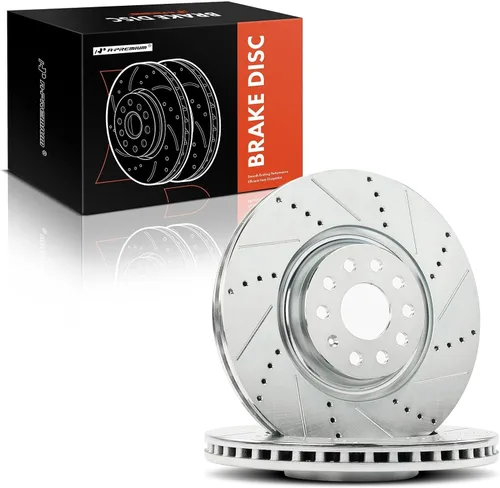 Miniatura 8 de A-Premium Rotores de freno de disco perforados y ranurados delanteros de 13.39 pulgadas (13.386 in) compatibles con los modelos Volkswagen y Audi