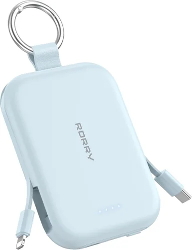 Miniatura 15 de RORRY Cargador portátil, batería externa de 5000mAh con cables incorporados, paquete de batería de llavero de viaje para iPhone 17/16/15/14/13/12