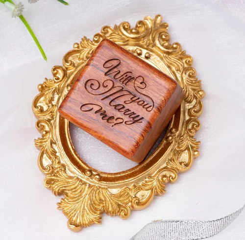 Miniatura 5 de Caja de anillos de madera Caja de anillos de madera hecha a mano para ella y él, caja rústica vintage portadora de anillos de madera