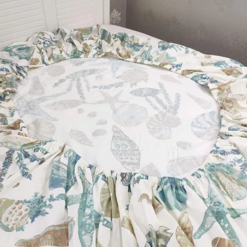 Miniatura 3 de FADFAY Juego de sábanas King con temática de playa, 100% algodón, ropa de cama costera súper suave, ropa de cama náutica de conchas marinas y Aqua