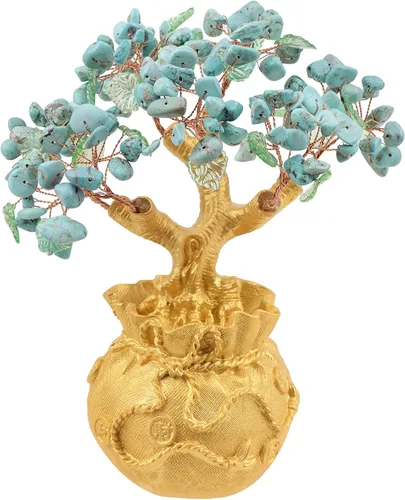 Miniatura 9 de mookaitedecor Árbol de dinero de cristal de 7 chakras con base de bolsa de dinero dorada, adorno de bonsái de árbol de Feng Shui para decoración
