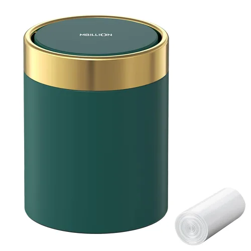Miniatura 14 de Mini bote de basura con tapa, cubo de basura pequeño de escritorio para reciclaje, bonito bote de basura de metal para uso en encimera de mesa