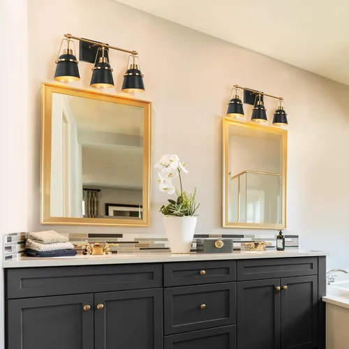Miniatura 3 de Lámparas de baño de oro negro, modernas luces de tocador de granja sobre el espejo, 3 luces de cobre dorado con pantalla de metal y artesanía Negro