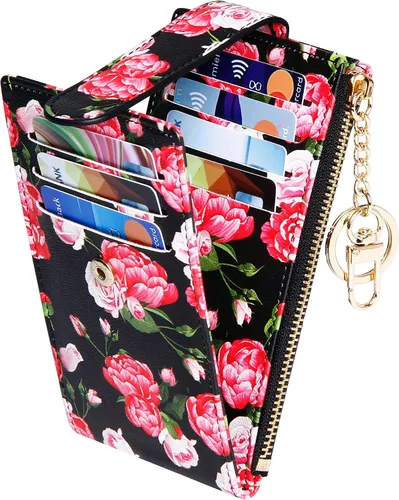 Miniatura 10 de Badiya Tarjetero para mujeres con RFID, carteras delgadas, plegables, tarjetero multifuncional, monedero