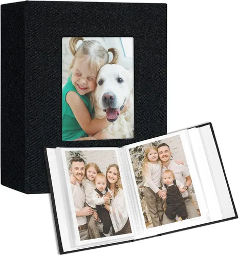 Miniatura 17 de Vienrose Álbum de fotos pequeño de 4 x 6 pulgadas, paquete de 2 mini libros de fotos con cubierta de lino, 26 páginas con capacidad para 52 Azul