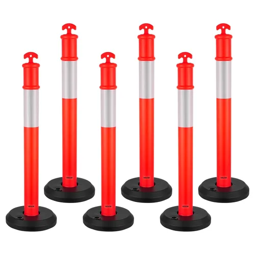 Miniatura 11 de VEVOR Paquete de 2 postes delineadores de tráfico, conos de seguridad de tráfico de 48 pulgadas con base rellenable y tiras reflectantes, postes