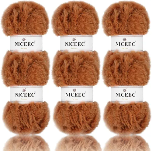 Miniatura 19 de NICEEC Hilo de Pelo Sintético Super Suave, Grueso y Esponjoso, Hilo de Pestañas para Crochet y Tejido (Longitud Total 192m/9.1kg) - Otoño/300g