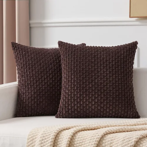 Miniatura 60 de Kevin Textile - Juego de 2 fundas de almohada decorativas de pana de 22 x 22 pulgadas, suaves, estilo bohemio, a rayas, decoración moderna del hogar