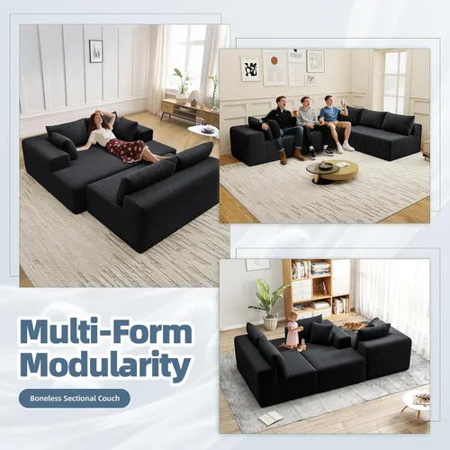 Miniatura 8 de Cloud Couch Sofá Seccional en Forma de U, Sofás Modulares Blandos de 134 pulgadas para Sala de Estar, Sofá de Asiento Profundo de Pana con 2 Chaise