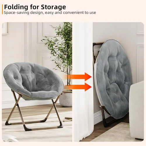 Miniatura 4 de Garvee Silla platillo, cómoda silla de piel sintética con marco de metal plegable, asiento plegable de felpa de gran tamaño para adultos