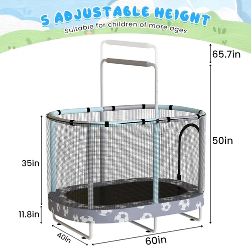 Miniatura 6 de LAMERGE Trampolín redondo 7 en 1 de 55 pulgadas para niños y niñas de 1 a 8 años, trampolín para interiores y exteriores para diversión, barandilla