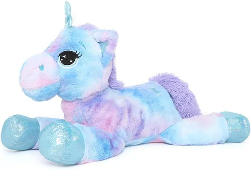 Muiteiur Animal de peluche de unicornio de 31.6 pulgadas, unicornio de peluche grande para niñas, almohada de felpa suave, regalos para niñas y Azul