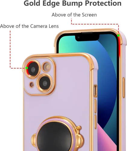 Miniatura 4 de RALEAVO Funda para iPhone 13, bonita funda de astronauta 6D con función de soporte, cubierta de enchapado de lujo, ajuste delgado, TPU suave, Púrpura