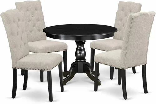 Miniatura 13 de East West Furniture HBEL3-ABK-35 - Juego de mesa y sillas de cocina de 3 piezas que contiene una mesa de comedor redonda con pedestal y 2 sillas