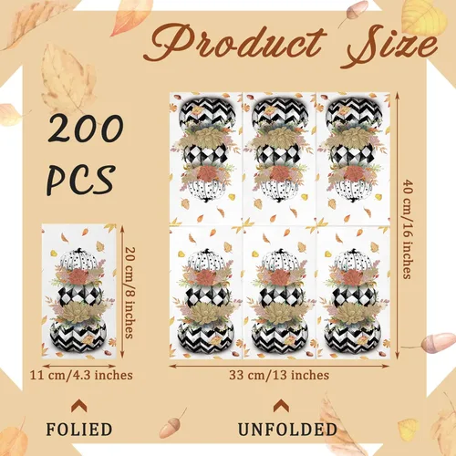 Miniatura 3 de Karenhi 200 piezas Servilletas de papel de otoño de Acción de Gracias Toallas de mano desechables de calabaza para baño 2 capas Toallas de baño
