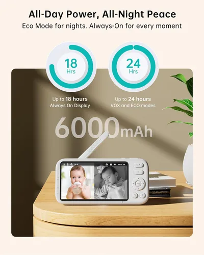 Miniatura 7 de Jartoo Monitor de bebé de video 2K con cámara y audio, monitor de bebé de largo alcance de 1860 pies sin WiFi Pantalla FHD de 5.5 pulgadas, cámara