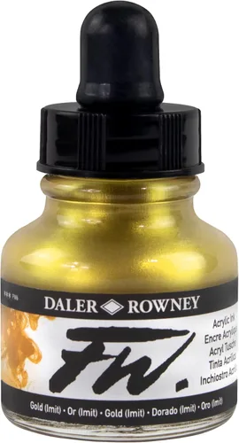 Daler-Rowney FW - Tinta acrílica, botella de vidrio con gotero, 1 oz - 1.0 fl oz, imitación dorada