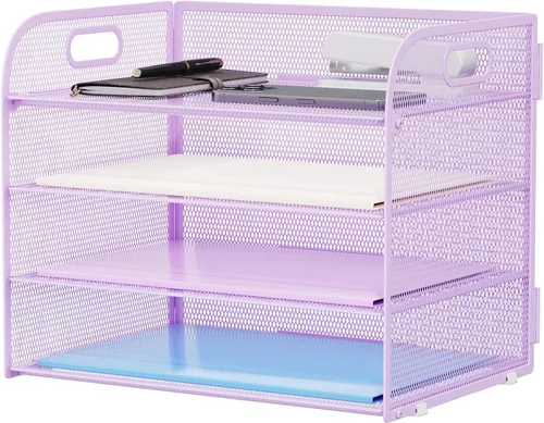Miniatura 12 de Marbrasse Organizador de Papel de 4 Niveles Bandeja para Cartas - Organizador de Archivos de Escritorio de Malla con Asa, Organizador Clasificador
