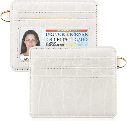 Bolsillo frontal minimalista delgado con bloqueo RFID para tarjetas de crédito, cartera pequeña, bonita funda para tarjetas para mujeres, beige ( A