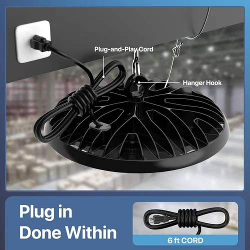 Miniatura 3 de HYPERLITE UFO LED High Bay Light: 150W 19500LM High Bay LED Luces de tienda con enchufe de 6 pies - 5000K IP65 LED Warehouse Luces para taller