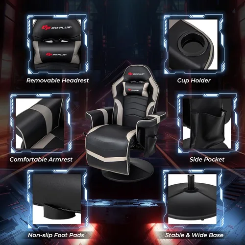 Miniatura 8 de Goplus - Silla gamer con masaje, altura ajustable, para videojuegos, con reposapiés retráctil, soporte para tazas, reposacabezas, silla giratoria