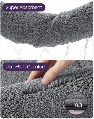 Miniatura 7 de DEXI Alfombra de baño de 24 x 16 pulgadas, ultra suave y absorbente, tapete para baño, tapete de baño antideslizante y lavable para bañera, Gris