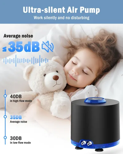 Miniatura 4 de AQQA Bomba de aire para acuario, silenciosa y potente bomba de aire para tanque de peces de 3 W/6 W/10 W con doble salida de acero inoxidable, bomba