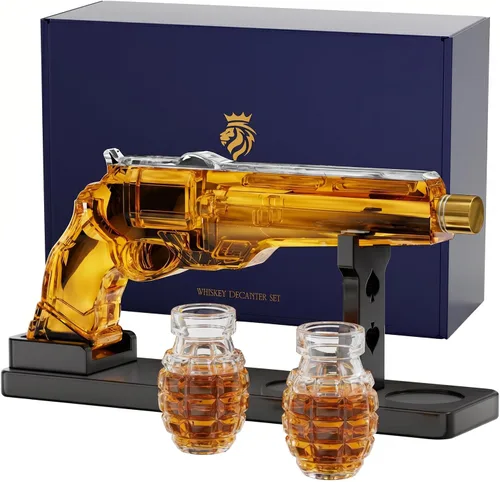 Juegos de decantador de whisky con forma de pistola para hombres, juego de decantador de licor Kollea con vaso de disparo de pistola, regalos únicos