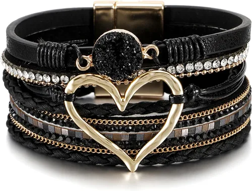 Miniatura 55 de Fesciory - Pulsera de leopardo para mujer, estilo bohemio de cuero multicapa con perlas de cristal