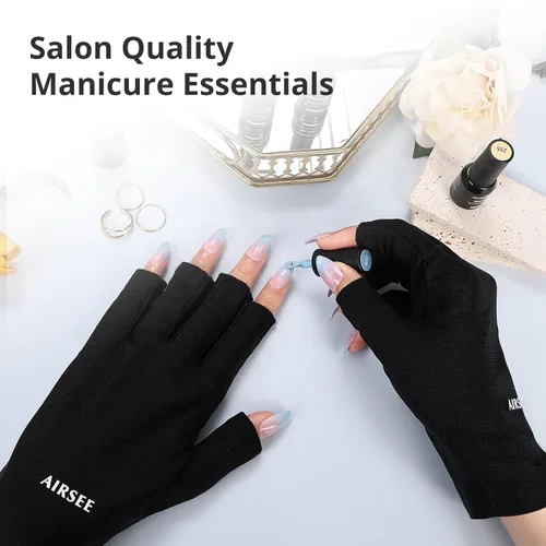 Miniatura 4 de Guantes UV AIRSEE para lámpara de uñas, guantes profesionales de protección UV UPF50+ para manicuras y arte de uñas, guantes sin dedos que protegen