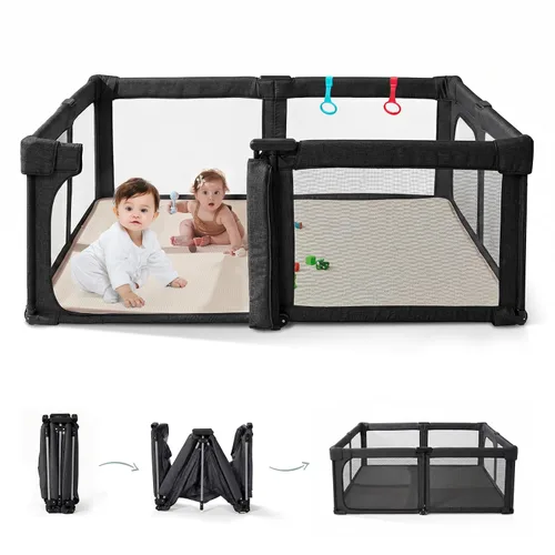 Miniatura 9 de Doradotey - Corralito plegable y premontado para bebés y niños pequeños, corralito grande de 55 x 79 pulgadas para interiores, juego de valla