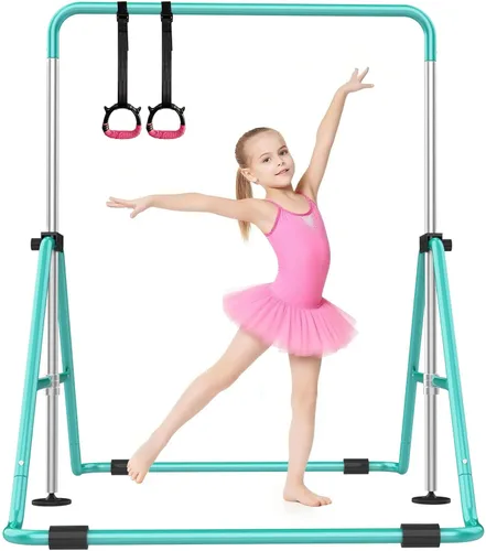 Miniatura 11 de SHIWEI Barra de gimnasia para niños, barra de gimnasia plegable con 5 alturas ajustables, equipo de entrenamiento expandible para interiores